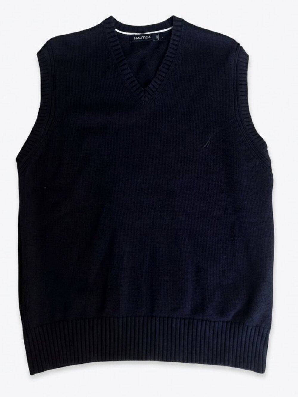 Mens Nautica Vintage Navy Blue V-Neck Knit Sweater Vest Size Large